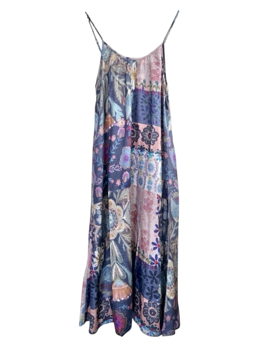 Natural Life Lizzie Midi Dress Blue Patchwork Boho Floral Medium NWT - Picture 3 of 9